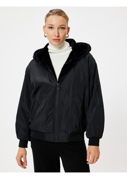 Oversize Bomber Şişme Mont Kapüşonlu Içi Kürklü Fermuarlı modelleri