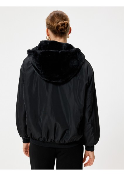 Oversize Bomber Şişme Mont Kapüşonlu Içi Kürklü Fermuarlı fırsatları