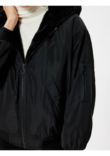 Oversize Bomber Şişme Mont Kapüşonlu Içi Kürklü Fermuarlı indirimleri