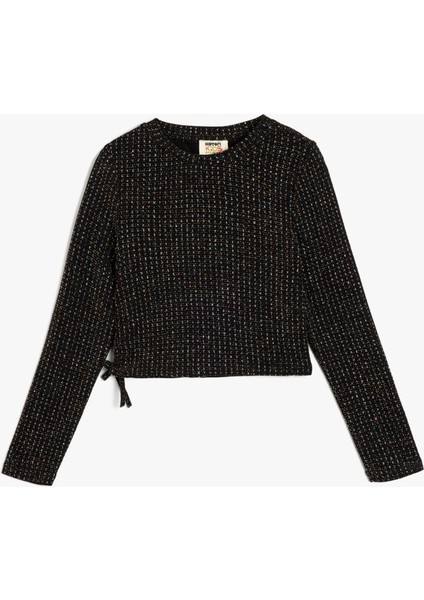 Bluz Uzun Kollu Bisiklet Yaka Parlak Detaylı