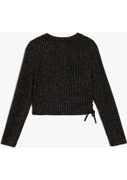 Bluz Uzun Kollu Bisiklet Yaka Parlak Detaylı fiyatları