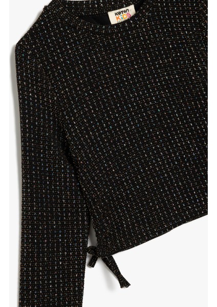 Bluz Uzun Kollu Bisiklet Yaka Parlak Detaylı modelleri