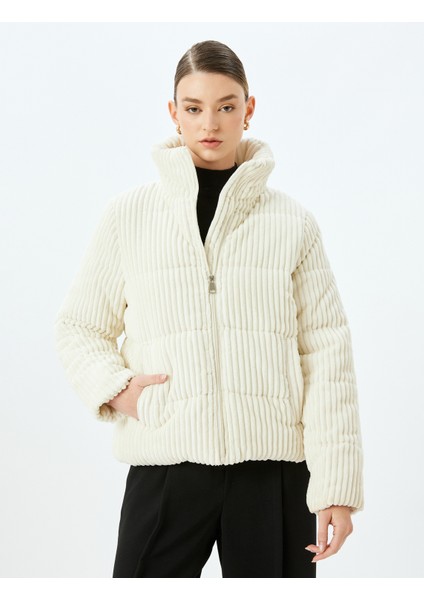 Cepli Fermuar Kapamalı Dik Yaka Kalın Fitilli Bomber Kadife Ceket modelleri