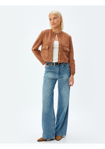 Suni Süet Ceket Yuvarlak Yaka Kapaklı Cep Detaylı Çıt Çıt Düğmeli fiyatları