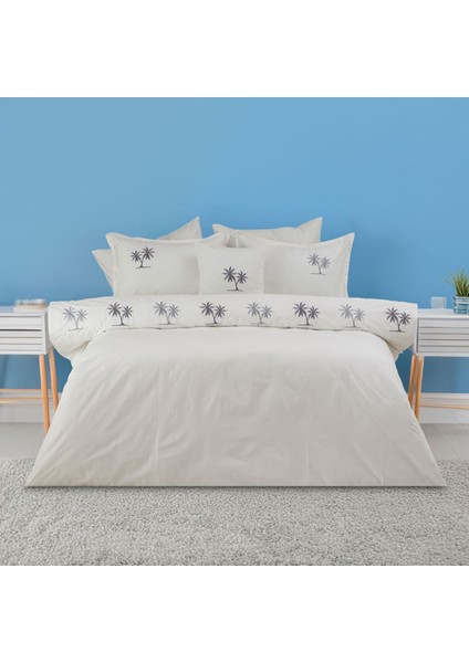 Palmiye Pamuklu Çift Kişilik Nakışlı Nevresim Seti