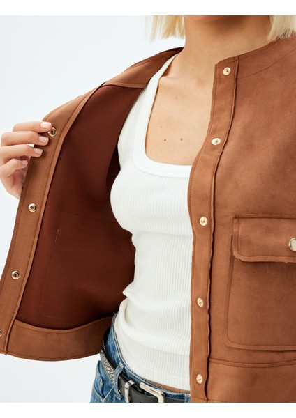 Suni Süet Ceket Yuvarlak Yaka Kapaklı Cep Detaylı Çıt Çıt Düğmeli indirimleri