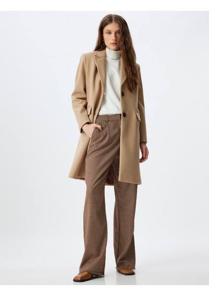 Uzun Kruvaze Kaşe Kaban Düğmeli Cepli