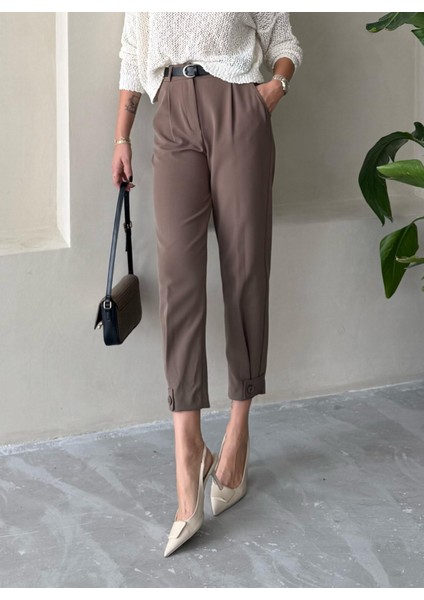 Kahve Ruby Paçası Düğmeli Pantolon