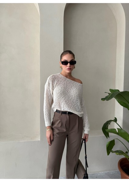 Kahve Ruby Paçası Düğmeli Pantolon