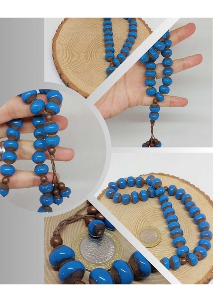 Anadolu Toprağı Serisi 33'lük Mavi Renk Seramik Boncuk Tesbih 10-12MM (54112)