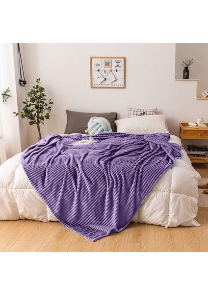 Yumuşak fitilli tek kişilik mor battaniye 170x230 cm, konfor ve şıklık sağlar