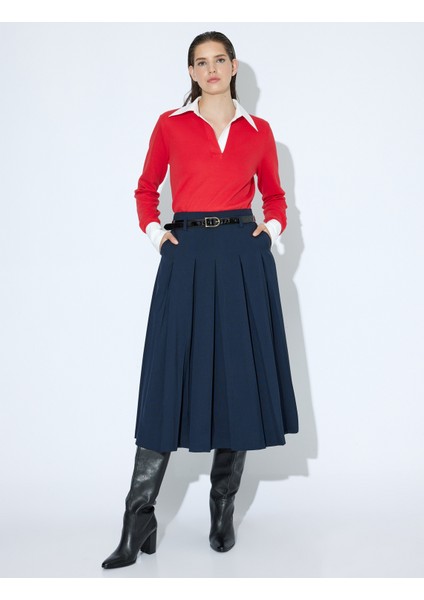 Polo Yaka Triko Kazak Renk Kontrastlı Çift Kumaş Kullanımlı Uzun Kollu modelleri