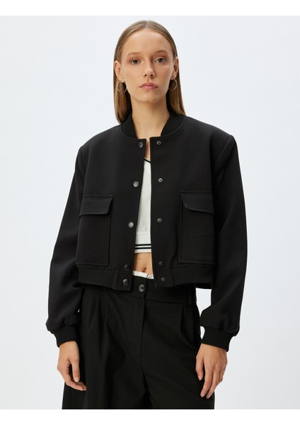 Bomber Ceket Cep Detaylı Çıtçıt Düğmeli Krep Kumaş modelleri