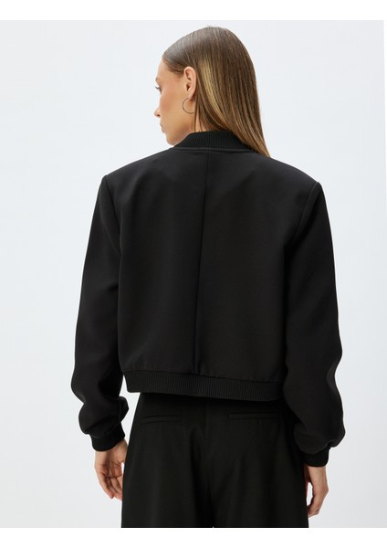 Bomber Ceket Cep Detaylı Çıtçıt Düğmeli Krep Kumaş fırsatları