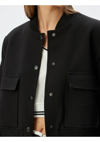 Bomber Ceket Cep Detaylı Çıtçıt Düğmeli Krep Kumaş indirimleri