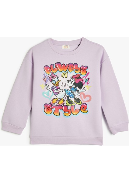 Mickey Mouse ve Daisy Duck Sweatshirt Lisanslı Uzun Kollu Bisiklet Yaka Şardonlu