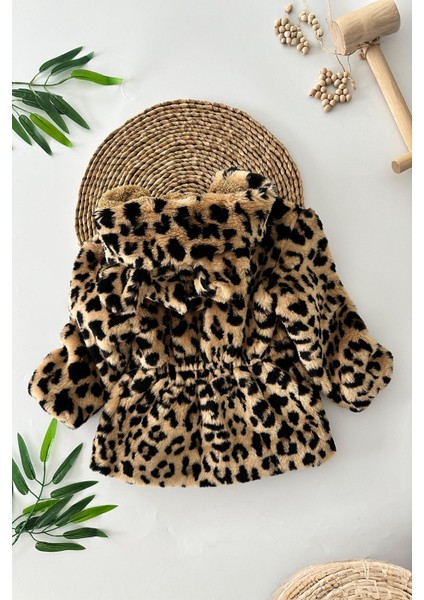 Leopar Desenli Kız Çocuk Kürk kaban - Kahve modelleri
