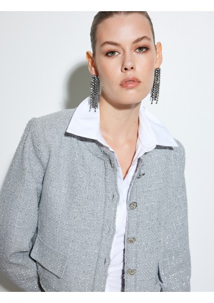 Tüvit Crop Ceket Yuvarlak Yaka Düğmeli Cepli fiyatları