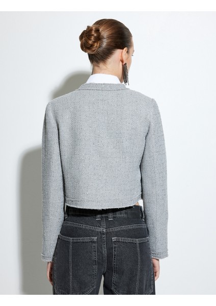 Tüvit Crop Ceket Yuvarlak Yaka Düğmeli Cepli indirimleri