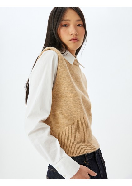 Bisiklet Yaka Kolsuz Triko Süveter