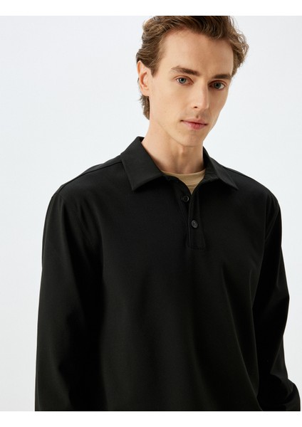 Viskon Karışımlı Uzun Kollu Polo Yaka Gömlek