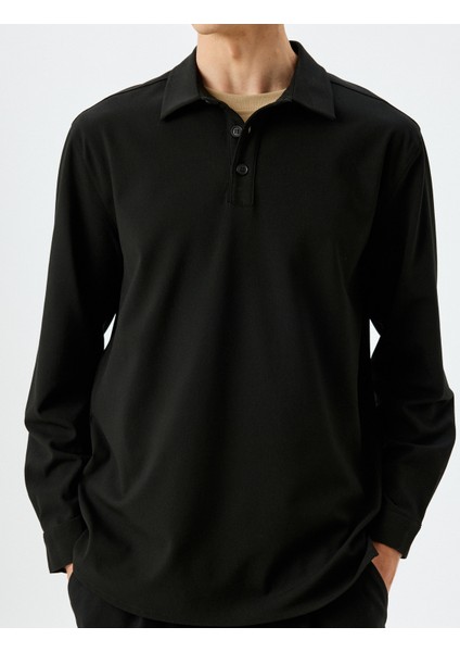 Viskon Karışımlı Uzun Kollu Polo Yaka Gömlek indirimleri