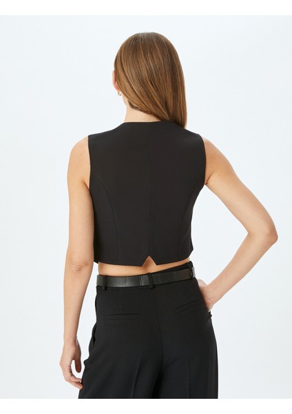 Düğmeli Asimetrik V Yaka Crop Yelek fırsatları