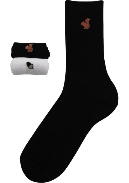 Unisex Desenli Nakışlı Renkli Soket Pamuklu Çorap 2'li Paket modelleri