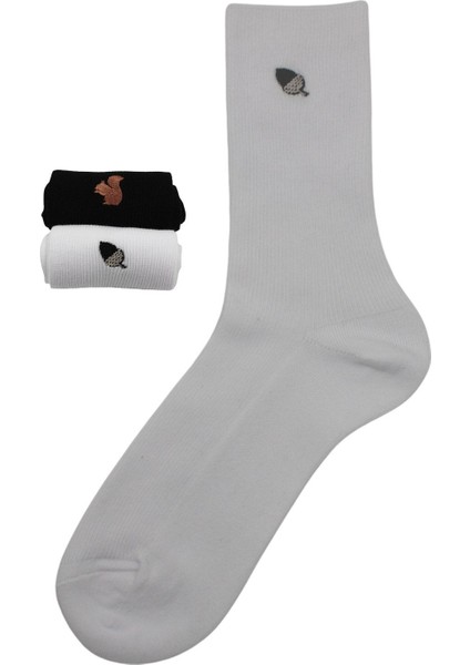 Unisex Desenli Nakışlı Renkli Soket Pamuklu Çorap 2'li Paket fırsatları