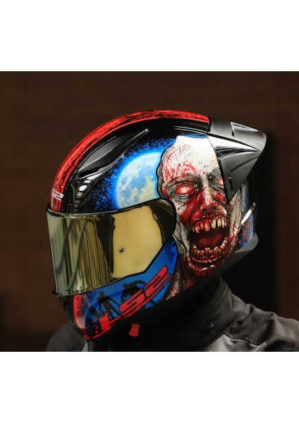 Rapıd 2 Race Zombıe Fullface Motosiklet Kaskı Gold Camlı