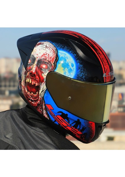Rapıd 2 Race Zombıe Fullface Motosiklet Kaskı Gold Camlı