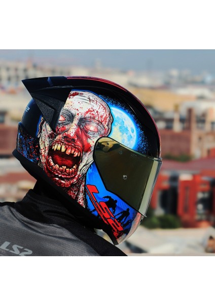 Rapıd 2 Race Zombıe Fullface Motosiklet Kaskı Gold Camlı