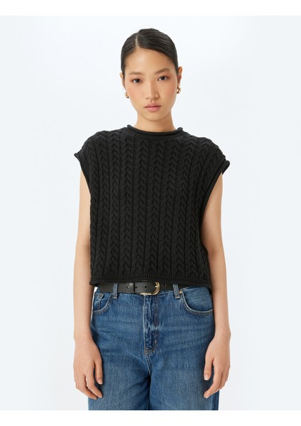 Kolsuz Yuvarlak Yaka Saç Örgü Süveter modelleri