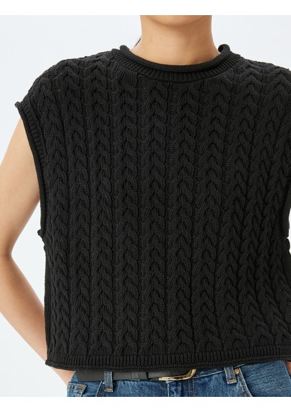 Kolsuz Yuvarlak Yaka Saç Örgü Süveter indirimleri