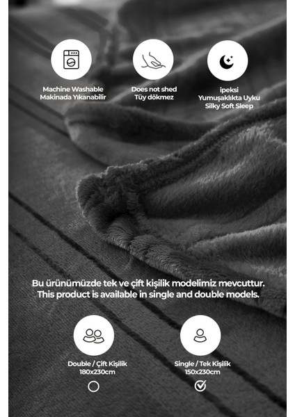 Yumuşak Tek Kişilik Battaniye 150x230 cm Antrasit, Rahat ve Şık Yatak Örtüsü fiyatları