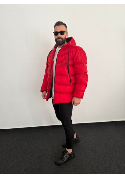 Erkek Kapüşonlu Uzun Şişme Mont modelleri