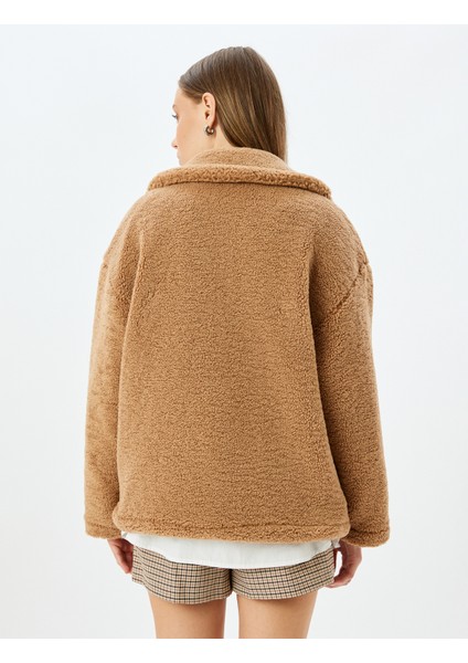 Kruvaze Yaka Cepli Düğmeli Peluş Mont fırsatları