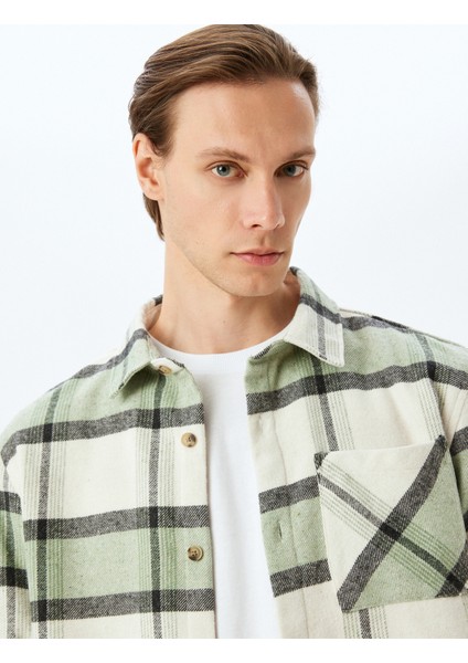 Uzun Kollu Pamuk Karışımlı Cep Detaylı Ekose Oduncu Gömleği