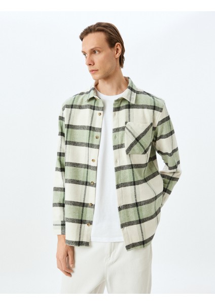 Uzun Kollu Pamuk Karışımlı Cep Detaylı Ekose Oduncu Gömleği modelleri