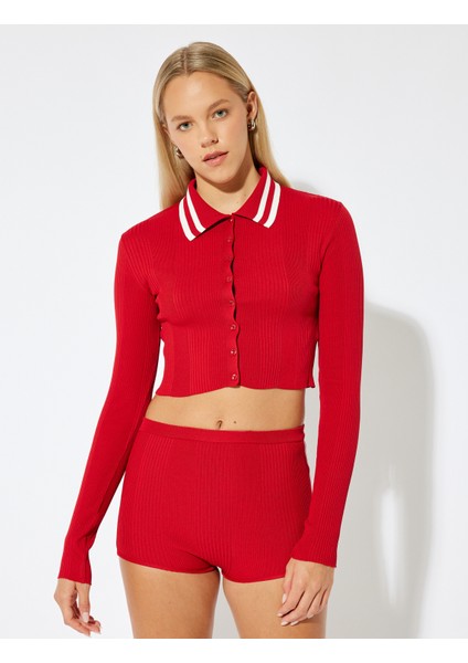 Polo Yaka Biyeli Düğmeli Dokulu Slim Fit Hırka modelleri