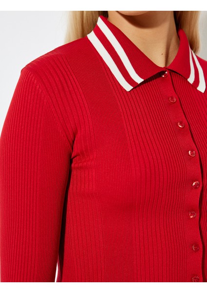 Polo Yaka Biyeli Düğmeli Dokulu Slim Fit Hırka indirimleri