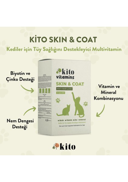 Skin & Coat Kediler Için Tüy Sağlığı Destekleyici Multivitamin Tüy Dökümü Önleyici Biyotin modelleri