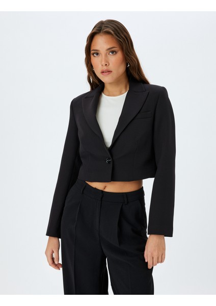 Kruvaze Yaka Crop Blazer Ceket