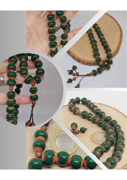 Anadolu Toprağı Serisi 33'lük Yeşil Renk Seramik Boncuk Tesbih 10-12MM (54122)