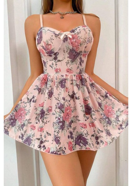 Brl Pembe Çiçek Desenli Askılı Gecelik 1570 modelleri