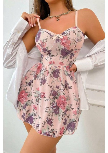Brl Pembe Çiçek Desenli Askılı Gecelik 1570 fırsatları