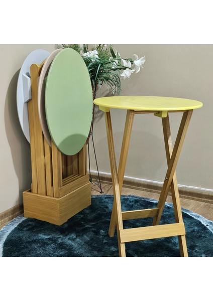 Çanta Sehpa Oval Model Ahşap Mdf Dekoratif 4 Lü Zigon