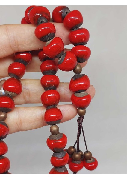 Anadolu Toprağı Serisi 33'lük Kırmızı Renk Seramik Boncuk Tesbih 10-12MM (54120) fiyatları