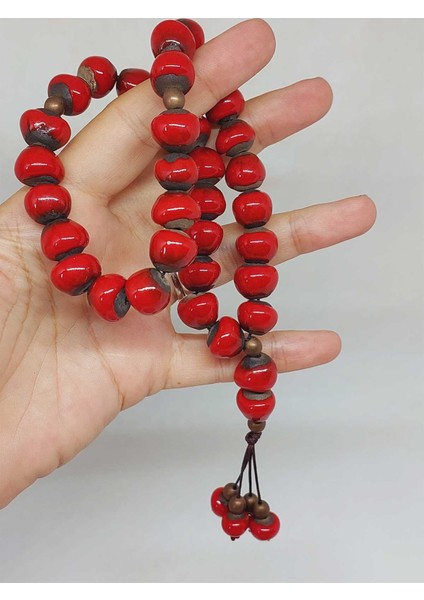 Anadolu Toprağı Serisi 33'lük Kırmızı Renk Seramik Boncuk Tesbih 10-12MM (54120) indirimleri