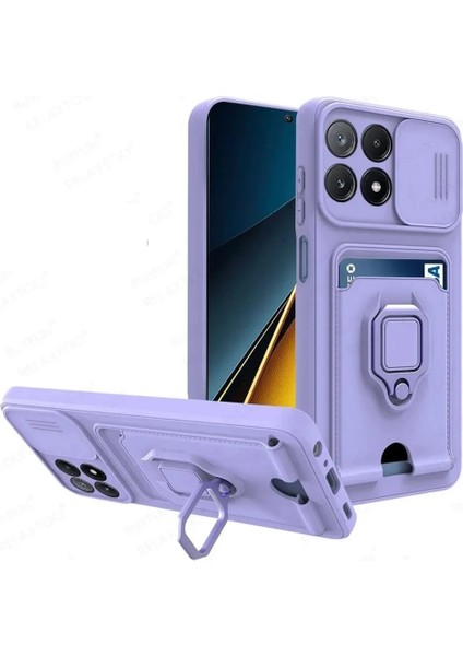 Xiaomi Mi 14T Pro Kılıf Kamera Korumalı Yüzüklü Sürgülü Lens Kızaklı Kartvizitli Cüzdanlı Ip Askılı Renkli Silikon Kartlıklı
